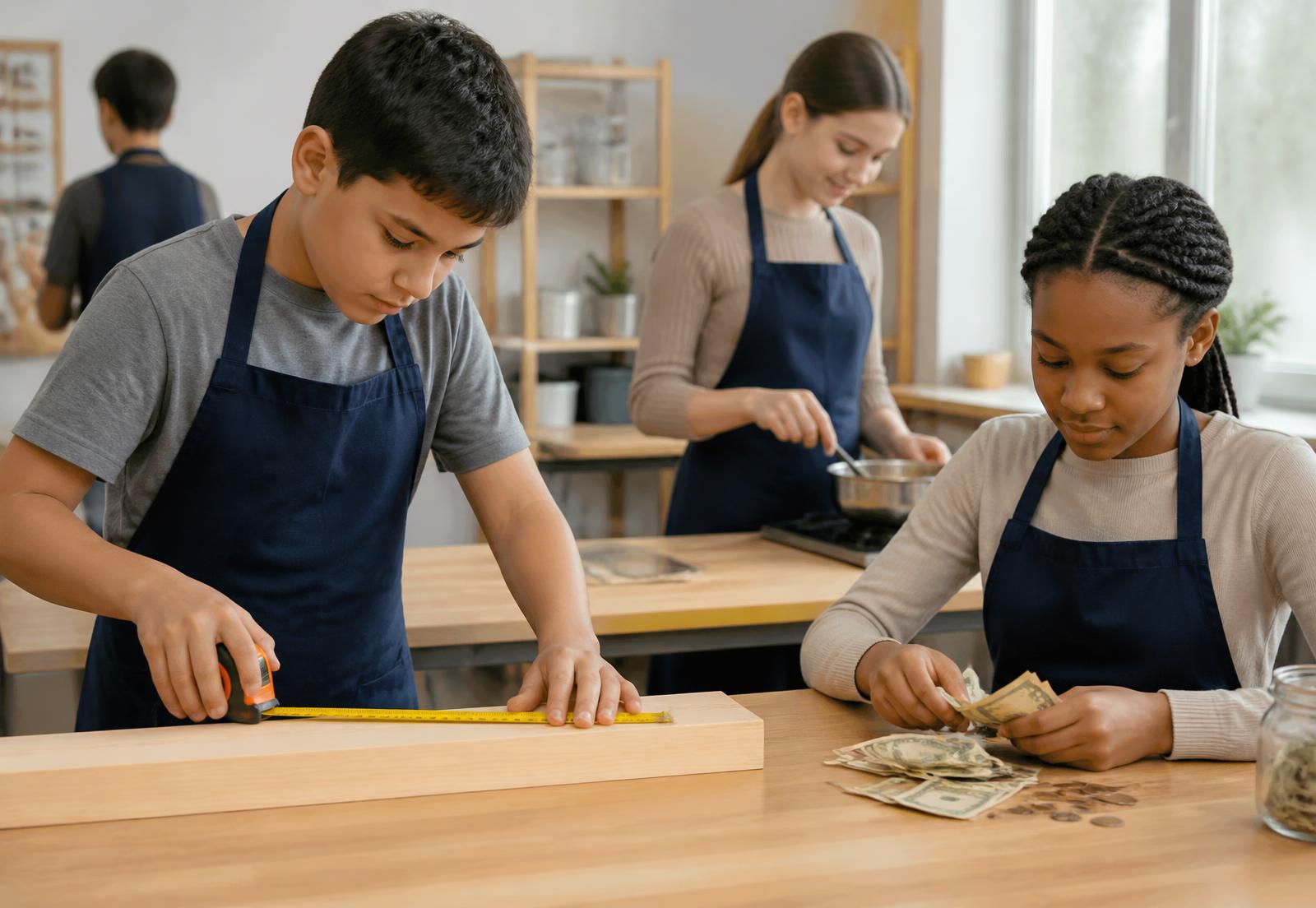 Students practicing hands-on life skills in a Viventa Academy classroom